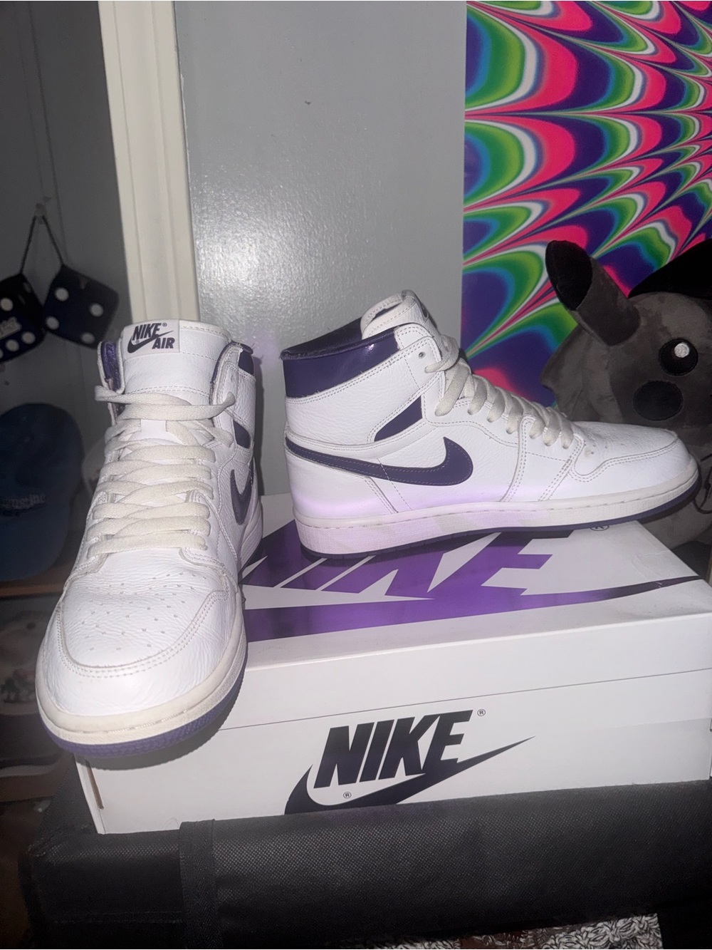 Nike Air Jordan 1 Sneakers - White & Purple - Picture 8 of 9